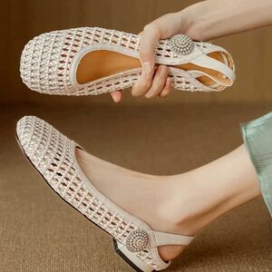 Elegant Cream Woven Women's Flats